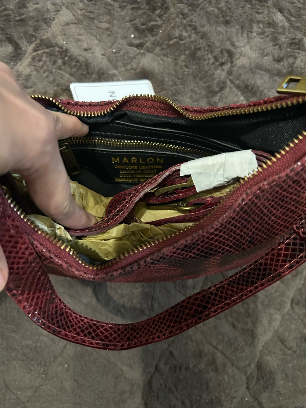 Red Snake-Texture Shoulder Bag - [Marlon ] genuine leather - Picture 2 of 7